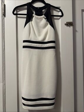 Guess White and Black Halter Bodycon Midi Dress